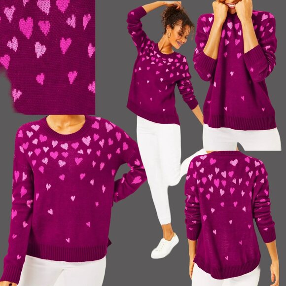 New w $138 Tags! LILLY PULITZER Women's Sz XL Elizabelle Sweater - Mulberry Hear - Picture 6 of 7